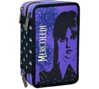 Clondo Estuche Triple Relleno para Niñas, para Miércoles Wednesday Addams Fans, 45 Accesorios Escolares, 3 Cremalleras, Compartimentos Organizados, Lápices de Colores, Rotuladores, Tijeras