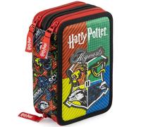 Clondo Estuche Triple Relleno para Niños y Niñas, para Harry Potter Fan, 45 Accesorios Escolares, Plumier 3 Cierres, Compartimentos Organizados, Lápices de Colores, Marcadores, Pegamento, Tijeras