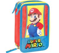Clondo Estuche Triple Relleno para Niños y Niñas, para Super Mario Fan, 45 Accesorios Escolares, 3 Cremalleras, Lápices de Colores, Rotuladores, Tijeras