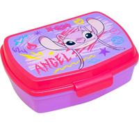 Clondo Fiambrera para niños de 3 a 8 años (17 x 14 cm) | Fiambrera de plástico sin BPA | Fiambrera porta aperitivos para guardería y escuela | Cierre a presión (Stitch Rosa)