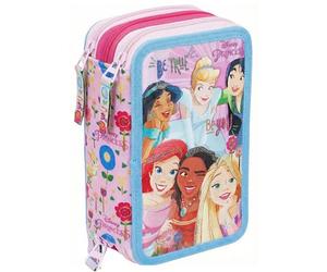 Clondo Plumier Triple 44 Piezas - para Disney Princesas Fan - Bolígrafos, Lápices, Rotuladores, Tijeras - Estuche Escolar Completo Niña Ideal para Primaria y Regalo