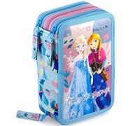Clondo Plumier Triple Escolar 45 Piezas - para Frozen Fan - con Bolígrafos Borrables, Lápices de Colores 4.0 mm, Rotuladores, Tijeras, Pegamento - para Niñas - Regalo o Colegio