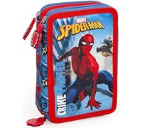Spiderman Dores Estuche Triple llenado, 44 Accesorios Escolares, Plumier 3 Cremalleras, 20 cm, Portalápices
