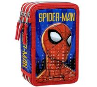 Clondo Spiderman Estuche 44 Piezas para bolígrafos, Caja para artículos de papelería, Estuche Educación Primaria, Rotuladores y lápices de Color, para niños y niñas, Plumier 3 Compartimentos