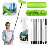 CLOPAE 3M Limpia Cristales con Mango Extensible, 2 en 1 Limpiador de Cristales con 400ML Limpia Ventanas, Kit Limpiacristales Profesional para Ducha Cristal Espejo Puerta Coche