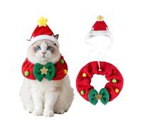 Clorvint Sombrero de Papá Noel con bufanda, juego de 2 piezas de disfraz de gato de Navidad para perros pequeños, conejos, decoración de Año Nuevo, trajes para mascotas, rojo