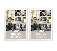 Close Up Juego de 2 marcos de fotos DIN A5 (14,8 x 21 cm), decoración de madera (MDF) blanco con pared trasera y soporte, disco de PVC (irrompible), ancho del perfil de 15 mm