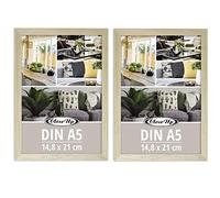Close Up Juego de 2 marcos de fotos DIN A5 (14,8 x 21 cm), decoración de madera (MDF) natural con pared trasera y soporte, disco de PVC (irrompible), ancho del perfil de 15 mm