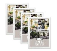 Close Up Juego de 4 marcos de fotos DIN A5 (14,8 x 21 cm), decoración de madera (MDF) blanco con pared trasera y soporte, disco de PVC (irrompible), ancho del perfil de 15 mm