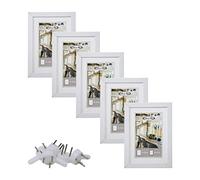Close Up Juego de 5 marcos de fotos de 13 x 18 cm - Marco de madera DM de alta calidad de color blanco, cristal acrílico irrompible con paspartú, collage