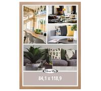 Close Up Marco para pósteres, DIN A0, madera de haya clara, de tablero de fibra de densidad media (84,1 x 118,9 cm), XXL con cristal de PVC irrompible, ancho de la barra de 40 mm