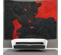 Close-up of The Heads of Two Black Panthers with Red Ojos Tapiz Colgar En La Pared, Wall Tapestry, Para Decoración De Dormitorio, Celebración De Fiesta De Cumpleaños O Fondo De Jardín 180cmx230cm