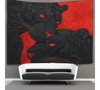 Close-up of The Heads of Two Black Panthers with Red Ojos Tapiz De Pared Tapices Estéticos Decoración De Habitación Para,sala De Estar,universidad Decoración Del Hogar 150cmx200cm