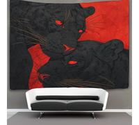 Close-up of The Heads of Two Black Panthers with Red Ojos Tapiz Estético Del Dormitorio - De Pared Independiente Decoración De La Habitación 100cmx150cm