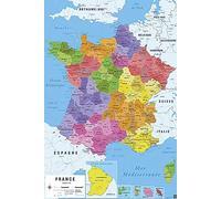 Póster Mapa de Francia 2017 - Carte de France [en francés] (61cm x 91,5cm) + 2 Marcos Transparentes con suspención