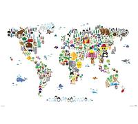 Close Up Póster Mapa del Mundo Animal - Michael Tompsett (91,5cm x 61cm)
