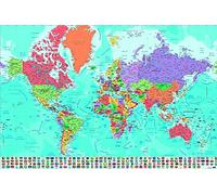 Close Up Póster Mapa del Mundo con Banderas y Leyenda - Versión en Español (91,5cm x 61cm) + 2 Marcos Negros para póster con suspención