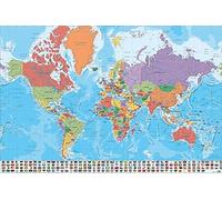 Close Up Póster Mapa del Mundo con Banderas y Leyenda - Versión en Francés (91,5cm x 61cm)