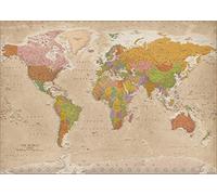 Póster XXL Mapa del Mundo 2018 - Vintage/Antiguo MAPS IN Minutes® [Versión en Inglés] (140cm x 100cm) + 1 Póster con Motivo de Paraiso Playero