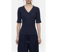 Closed Half Placket V Neck T-shirts Dark Night Talla: M | Camisetas Outlet | Mujer | Negro