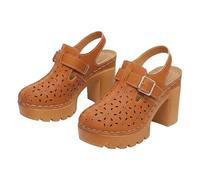 Closed Toe Metal Hollow Out Sandals Summer Fashion Comfortable Walking Shoes Breathable Casual Flat Heel (Orange, 43)