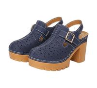 Closed Toe Metal Hollow Out Sandals Summer Fashion Comfortable Walking Shoes Breathable Casual Flat Heel (Navy, 36)