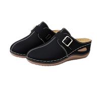 Closed Toe Sandals for Women UK Womens Orthopedic Sandals Double Buckle Sliders Closed Toe Mules Shoes Clogs Ladies Wedge Sandal Platform Slippers with Arch Support Summer Casual Vacation Slides