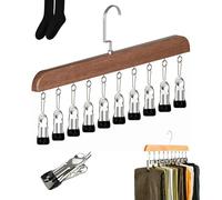 Closet Organizer with 10 Clips, Adjustable Stainless Steel Pants Hanger, Space Saving Hanging Closet Organizer, Strong Load Bearing Capacity, for Leggings, Pants, Hats, Skirts(Brown,1 Piece)