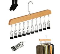 Closet Organizer with 10 Clips, Adjustable Stainless Steel Pants Hanger, Space Saving Hanging Closet Organizer, Strong Load Bearing Capacity, for Leggings, Pants, Hats, Skirts(Beige,2 Pieces)