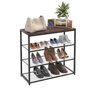 ClosetMaid Zapatero de 4 niveles, organizador de almacenamiento, con estante superior de madera, 3 estantes de malla de metal, para 12 pares de zapatos, nogal moderno/negro