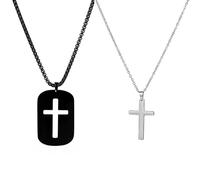 ClosJery Collares de cruz a juego para parejas, mejores amigos, acero inoxidable, plata, negro, racionalidad, amistad, rompecabezas, collar para mejores amigos, 2 juegos de joyas religiosas, regalo de