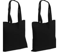Clossy London Bolsa de hombro reutilizable de lona de algodón 100 %, color natural, ecológica, para compras y comestibles, lavable, ligera, con asas duraderas, Negro paquete de 2, One Size
