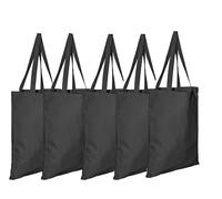 Clossy London Bolsa de hombro reutilizable de lona de algodón 100 %, color natural, ecológica, para compras y comestibles, lavable, ligera, con asas duraderas, Negro paquete de 5, One Size