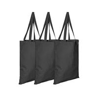 Clossy London Bolsa de hombro reutilizable de lona de algodón 100 %, color natural, ecológica, para compras y comestibles, lavable, ligera, con asas duraderas, Negro paquete de 3, One Size