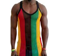 Clossy London Camiseta sin mangas para hombre, 100 % algodón, malla marina, caribeña, jamaicana, camiseta sin mangas transparente para gimnasio y playa, Negro, XXL-3XL