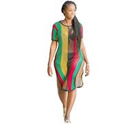 Clossy London Rasta algodón Crochet Midi Vestido Multicolor con Abertura Lateral para Mujer, Malla de Malla de Malla de Malla para Cubrir la Playa de Trabajo de Malla de Malla de Malla