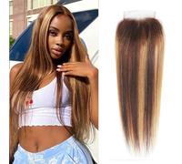 Closure Human Hair Closure 4x4 Lace Highlights P4/27 Two Two Tone Brown Mix Honey Blonde 45 cm Straight Transparent Lace Pre Plucked With Baby Hair 4x4 Lace Closure Human Hair