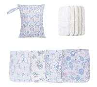 Cloth Baby Diapers, Adjustable Washable Diaper Set, 4X Absorbent Breathable Liners Waterproof Reusable Cover With 4 Inserts and 1 Wet Bag for Toddler Boys Girls Potty Training Travel Daycare