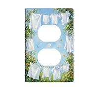 Clothesline - Placa de pared dúplex para baño, diseño de mariposas, flores, primavera, azul, plástico, tamaño estándar, doble toma de corriente, para dormitorio, oficina, cocina, entrada, decoración