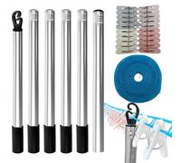 Clothesline Pole - Detachable Rod Design, Clothesline Prop Pole with Rope and Clips, Outdoor Laundry Drying Support for Garden Backyard Patio Home, Clothes Drying System, 86.6 Inches
