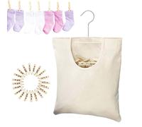 Clothespin Bag - Heavy-Duty Canvas Clothes Pin Organizer | Wide-Mouth Hanging Pouch with 20 Clips for Laundry Room, Balcony, Yard, Backyard, Terrace, Bedroom, Outdoor Drying Storage