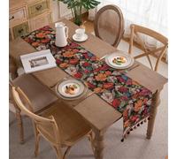 Clothfuna Camino de mesa de jacquard, camino de mesa con flores coloridas, vibrante impresión floral vintage en acuarela con borlas para mesa de comedor, fiesta, vacaciones, al aire libre, 33x240 cm