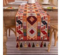 Clothfuna Camino de mesa de otoño naranja, estilo bohemio vintage, mezcla de algodón jacquard boho con borlas para mesa de comedor, fiesta, vacaciones, exterior, 33x120 cm / 13x47 pulgadas