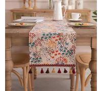 Clothfuna Camino de Mesa Floral Otoñal, Caminos de Mesa Vintage de Café con Flores para Mesa de Comedor, Estampado de Flores Colorido con Borlas para Fiesta, Vacaciones, Exterior, 33x120 cm / 13x47