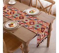 Clothfuna Camino de mesa geométrico de jacquard, estilo vintage bohemio, naranja otoñal estilo marroquí con borlas para mesa de comedor, fiesta, vacaciones, exterior, 33x160 cm / 13x63 pulgadas