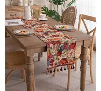 Clothfuna Camino de mesa jacquard, camino de mesa vintage de flores con borlas para mesa de comedor, fiesta, vacaciones, al aire libre, 33 x 275 cm