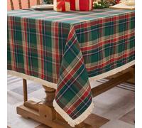 Clothfuna Mantel de Navidad, mantel de cuadros verdes, mantel cuadrado de tartán con borlas para fiestas, cumpleaños, vacaciones, mesa de comedor, decoración del hogar, 140 x 140 cm