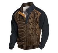 Clothing Men,Men's Vintage Knit Print Zip Up Sweatshirt,Casual Long Sleeve Stand Collar Button Pullover