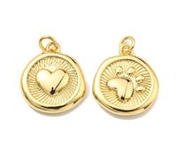 Clotiry 10 dijes redondos planos de latón con patrón de corazón, color dorado, diseño de pata de perro, para hacer joyas y manualidades, Metal no precioso