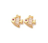 Clotiry 20 colgantes de latón con circonita cúbica y peces, dijes de animales del mar dorado, dijes temáticos del océano para hacer joyas